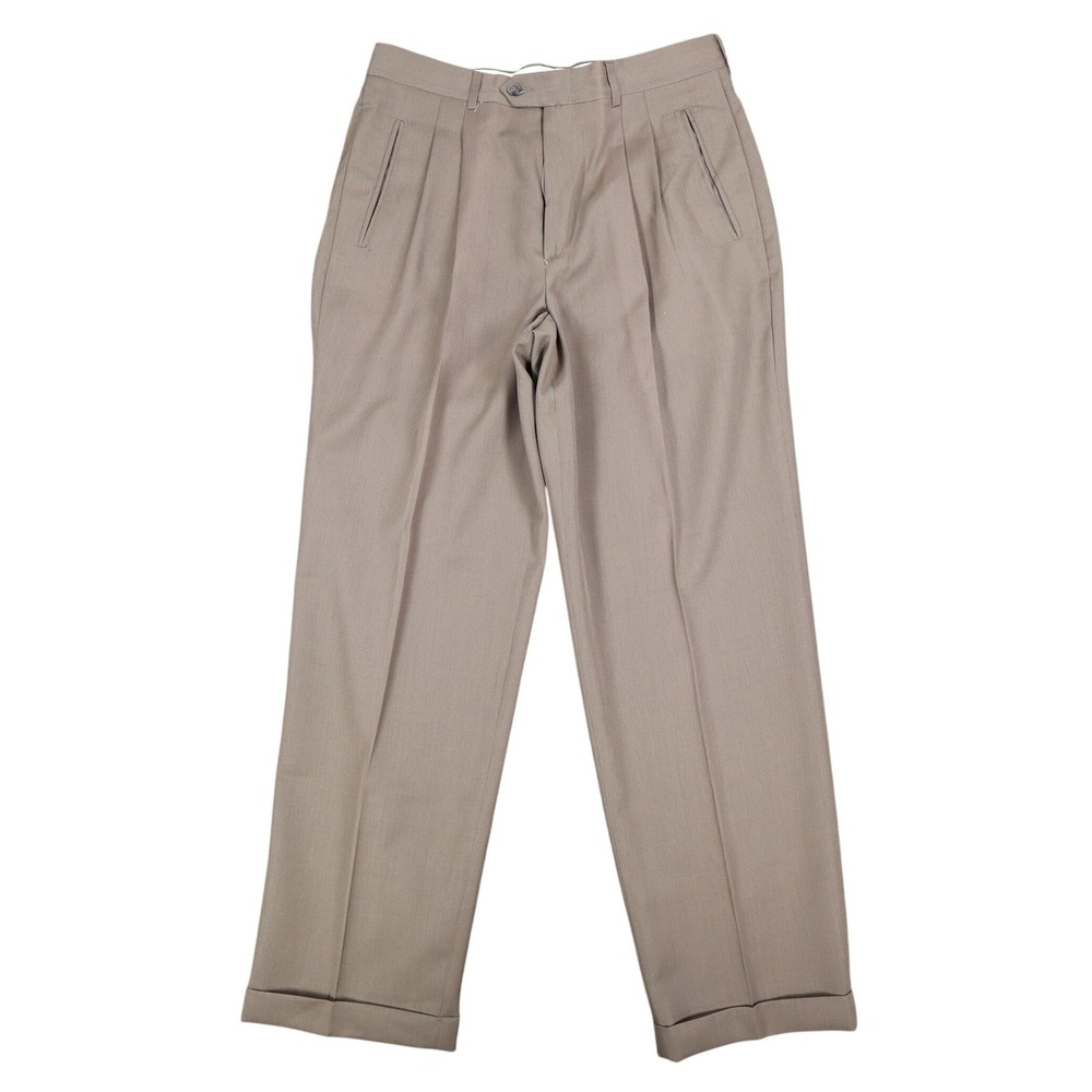 Haggar Dress Pants Mens 33x30 Pleated Wool Blend Brown Cuffed Deadstock